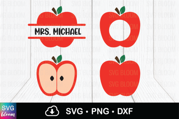 Bundle 4 Apple Monogram SVG Teacher PNG